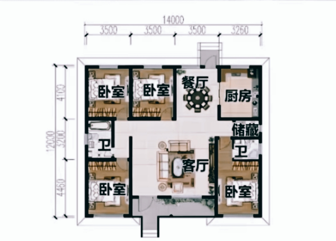 农村自建房1412米一层户型分享