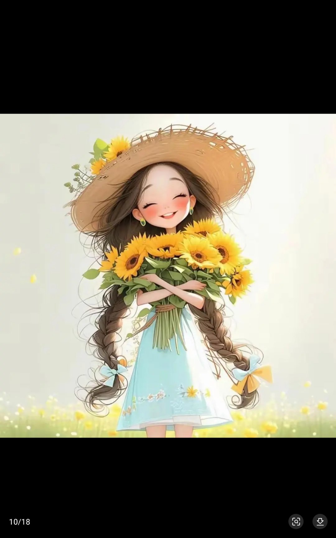 阳光下,手捧向日葵的小女孩,笑容如花般灿烂.点个关注,祝你快乐