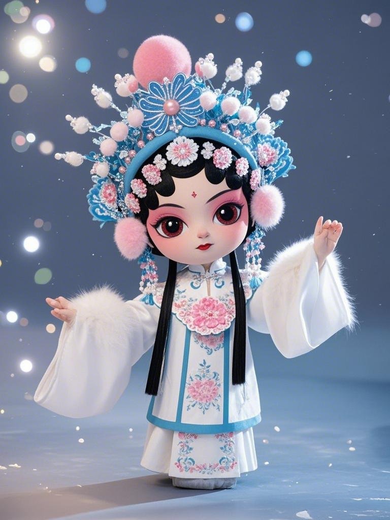 图中是一个戏曲风格的卡通形象