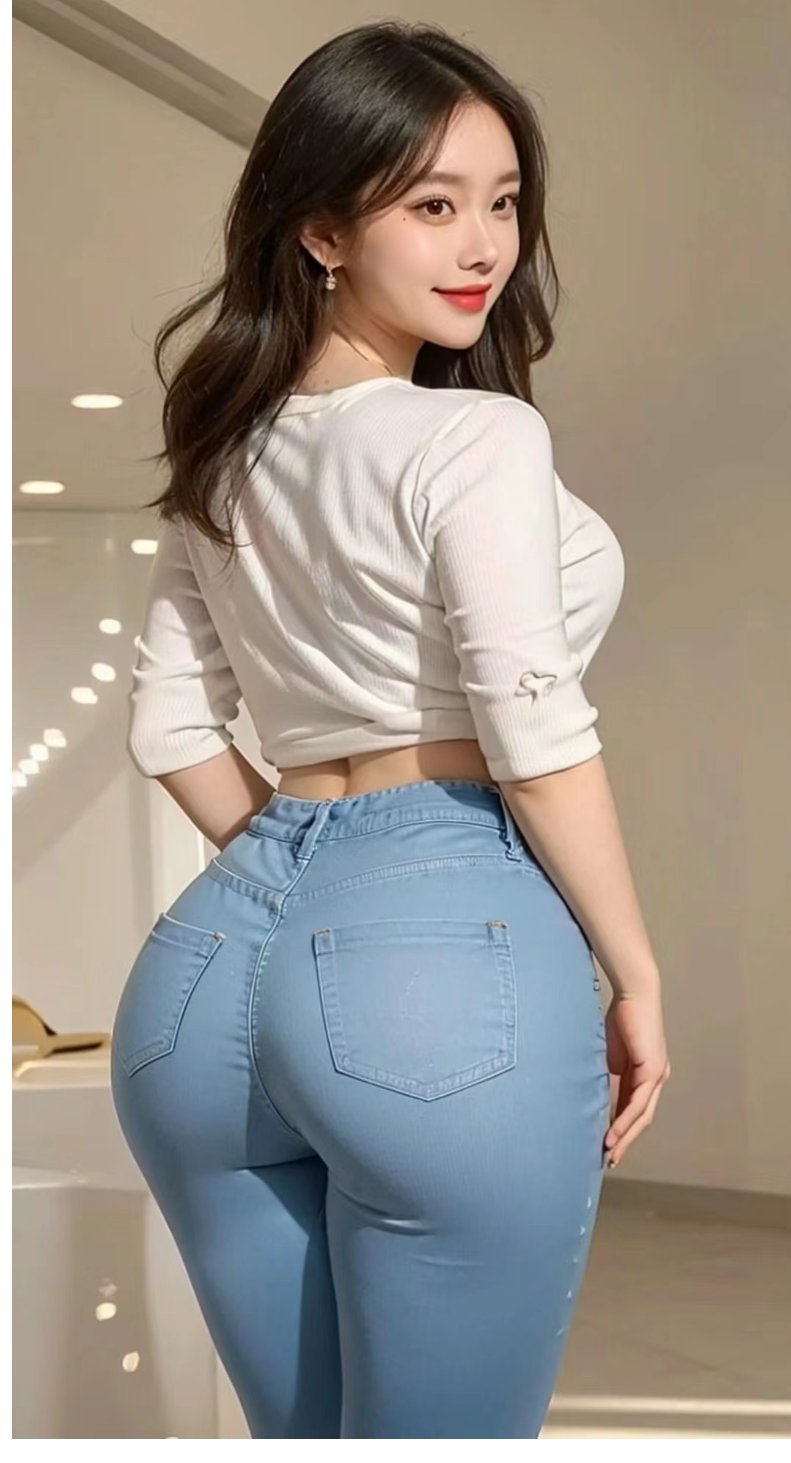 微胖身材牛仔裤美女经典百搭