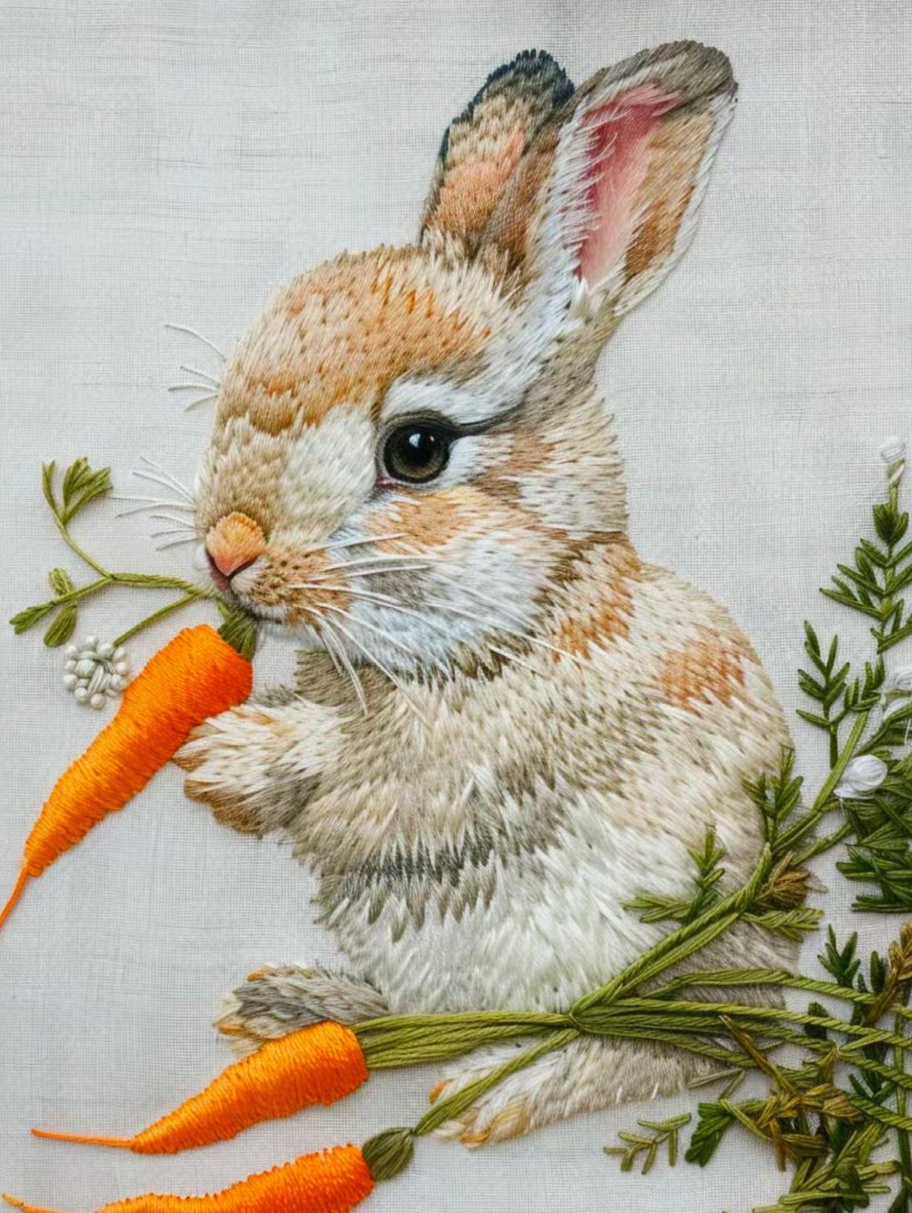 舅舅家的表妹绣了一幅小兔吃萝卜,真是太可爱了,看