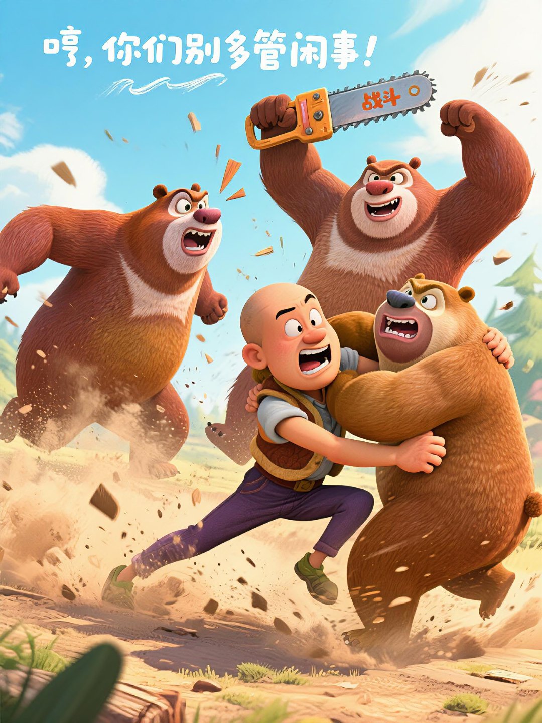 "嗡嗡"的锯声吵醒了正在午睡的熊大,熊二