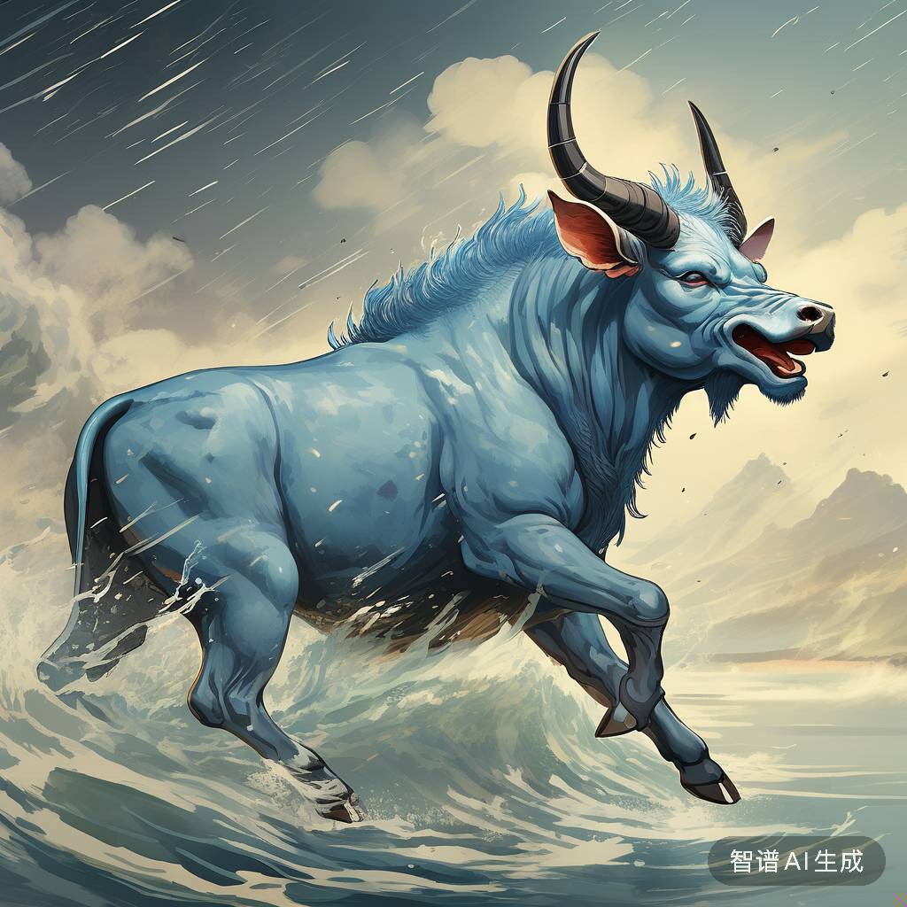 山海经异兽:夔:夔是一种只有一条腿的神兽,它的身体像牛,全身青色