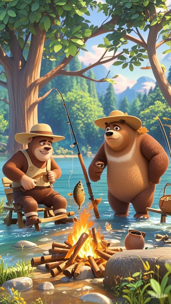 《笑喷!光头强与熊大熊二的河边趣事:钓鱼vs烤鱼》#动态连更挑战