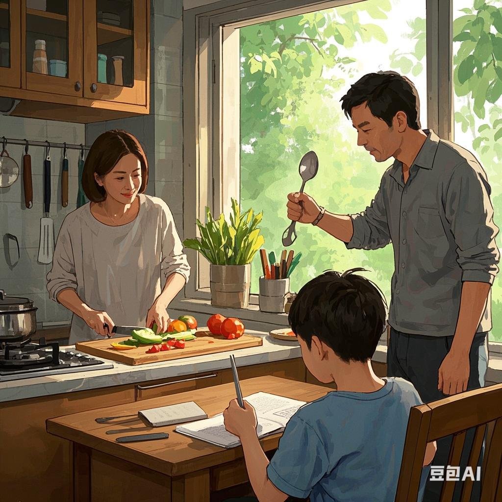父子餐桌下的小镇