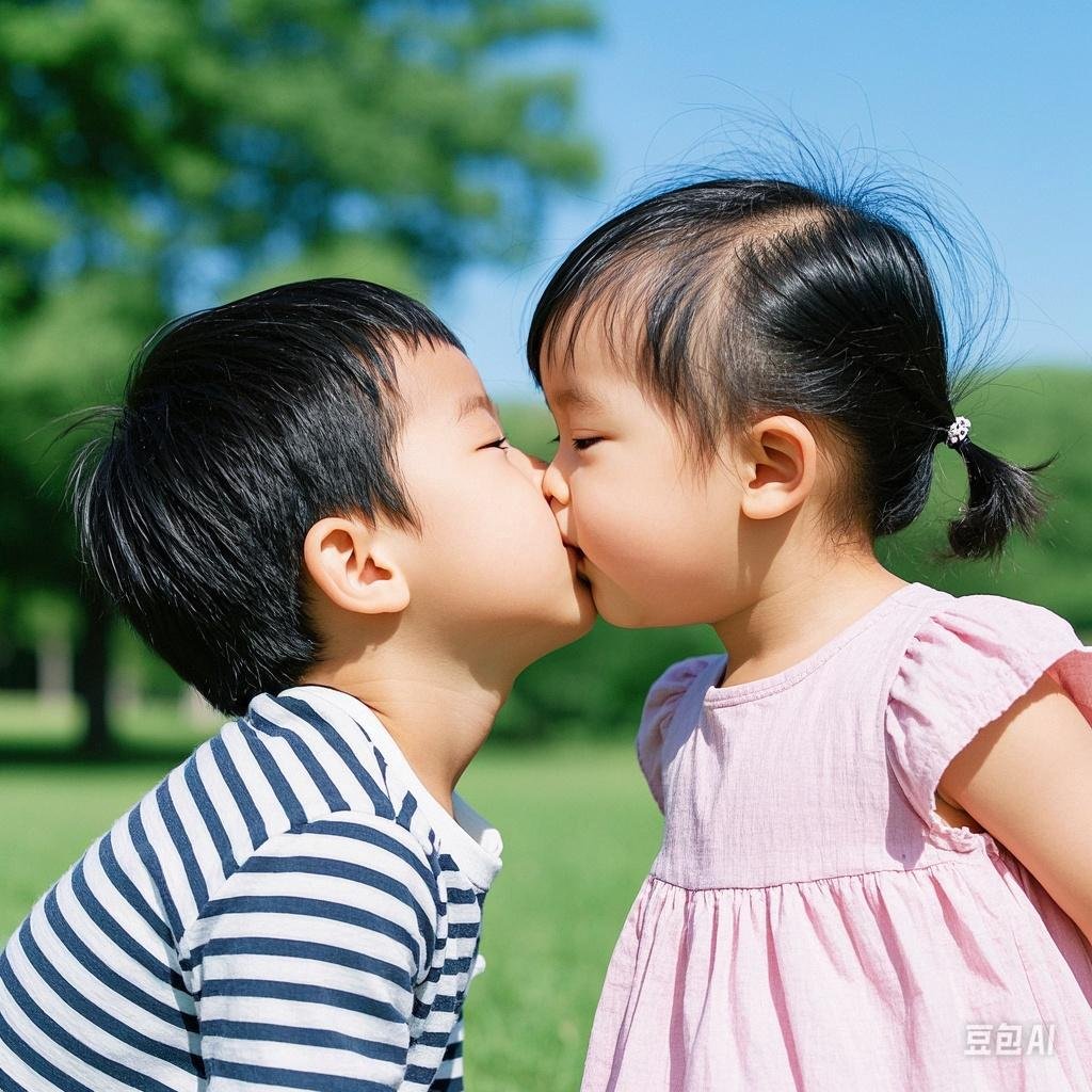 女孩要走,我顺口说:"快给妹妹个亲亲,她要回家啦