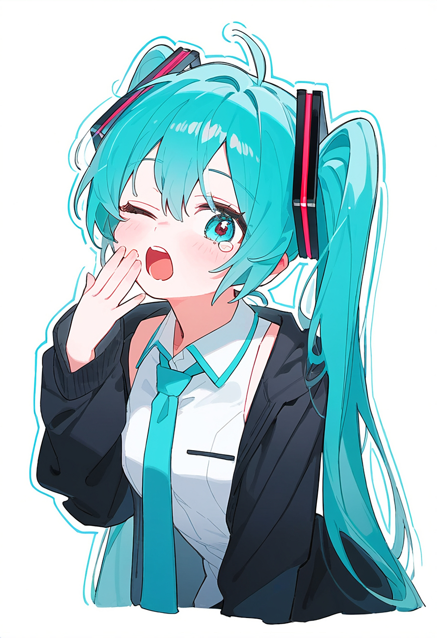 miku表情,可爱捏[期待]#初音未来# #ai绘画