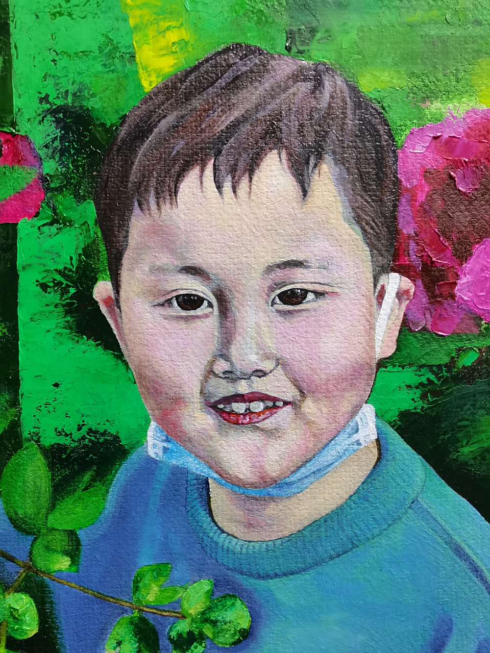 这几天我手绘了一幅油画《儿子》60cmx80cm,人物头像写实一些,层次不