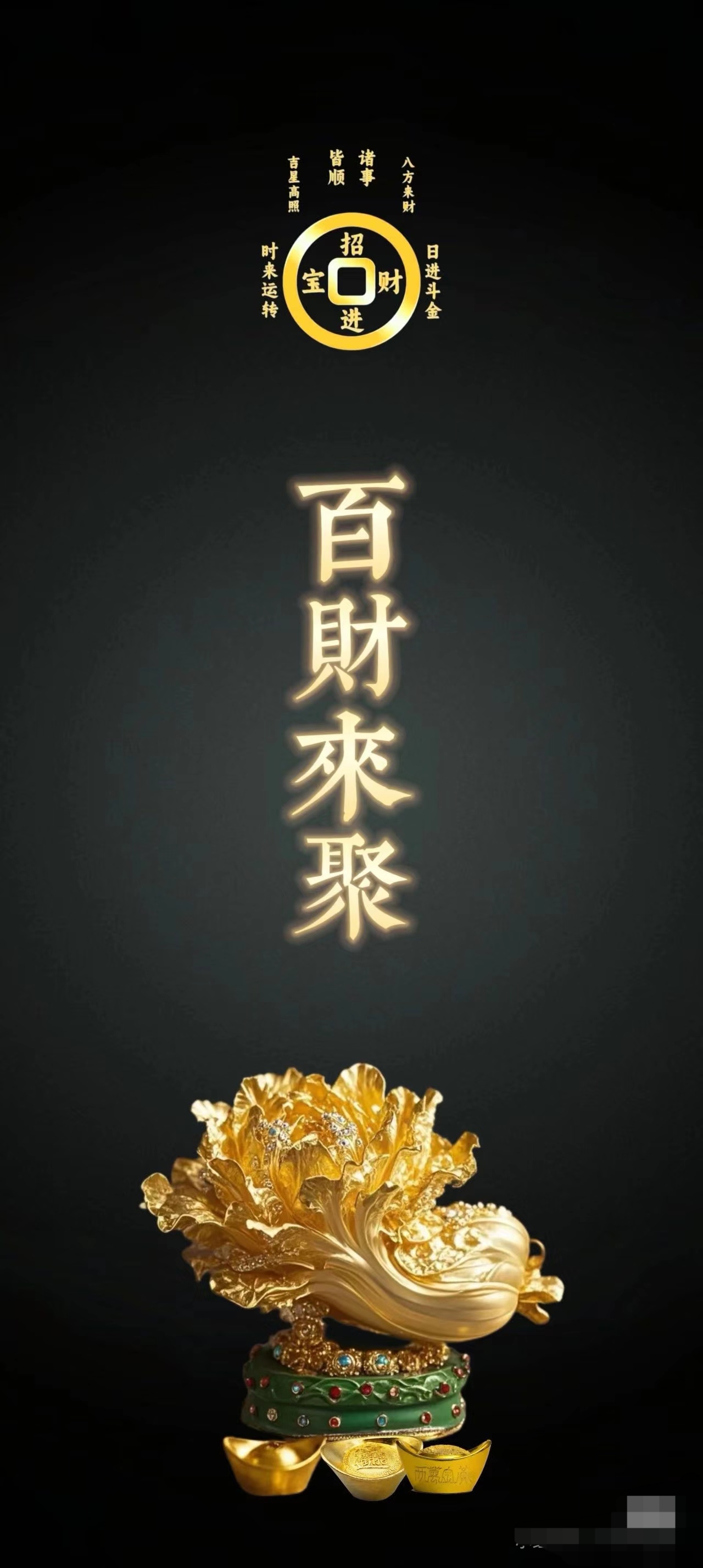 金白菜招财进宝,寓意百财汇聚,八方来财,日进斗金