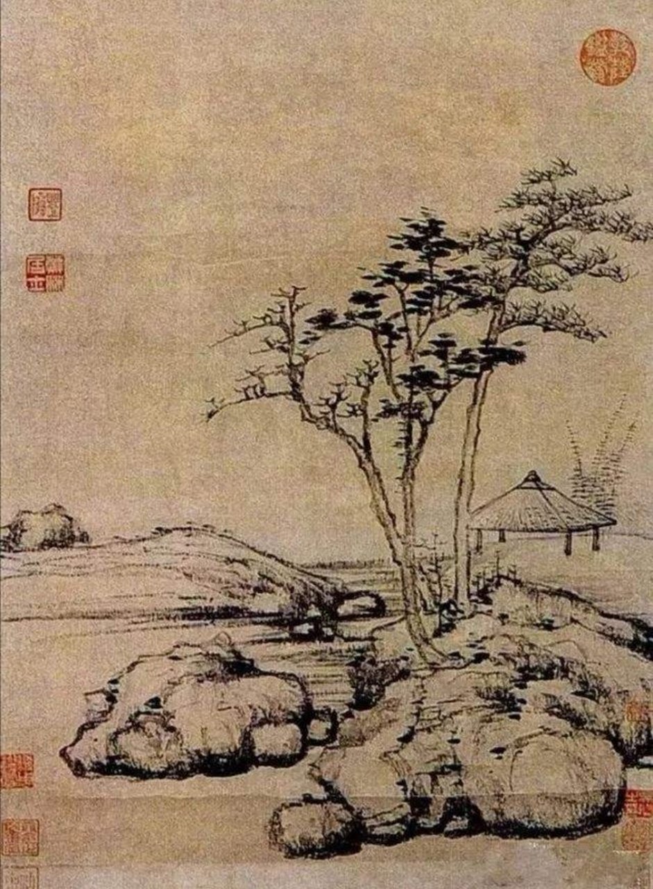 国画《江岸望山图"元四家"之一倪赞作品.现藏于台北故宫博物院.