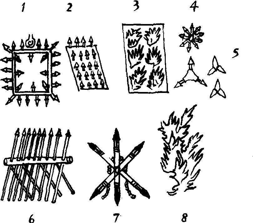 古代阻止骑兵的武器,拒马枪,铁蒺藜,鹿角木,绊马索,地涩等.