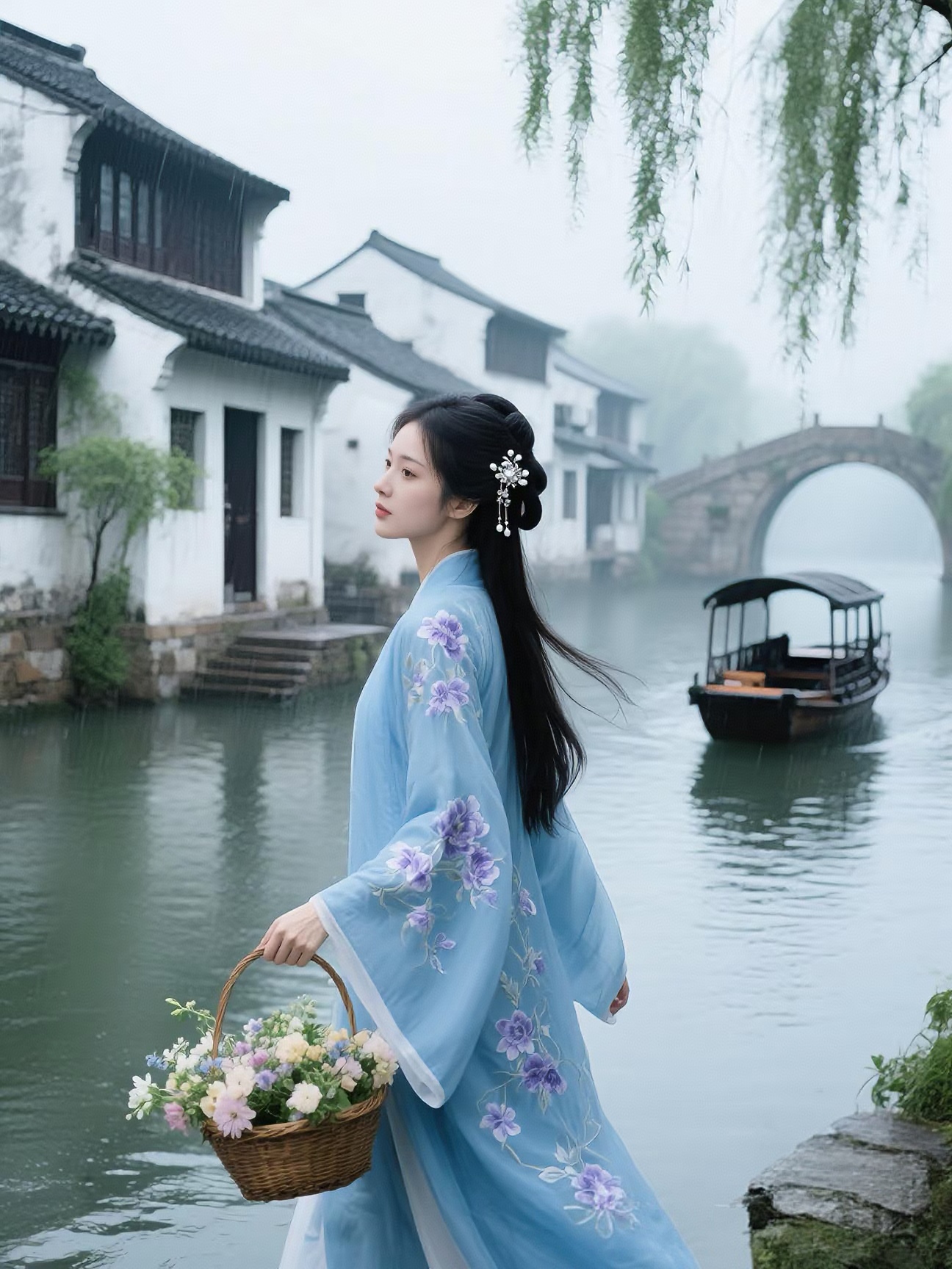 天青色等细雨,而我在等你 云絮捻成丝,裁半寸青