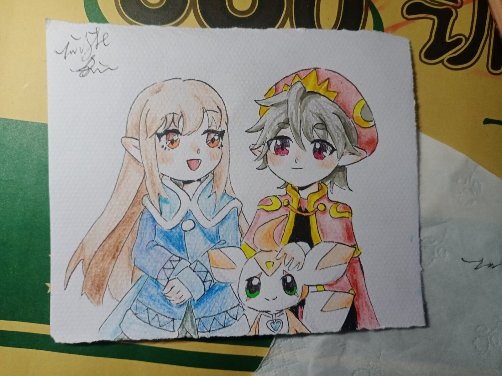 绘画# #洛克王国#     雪莉 恩佐 丘比特(有cp向:雪莉x恩佐)师生甜刀