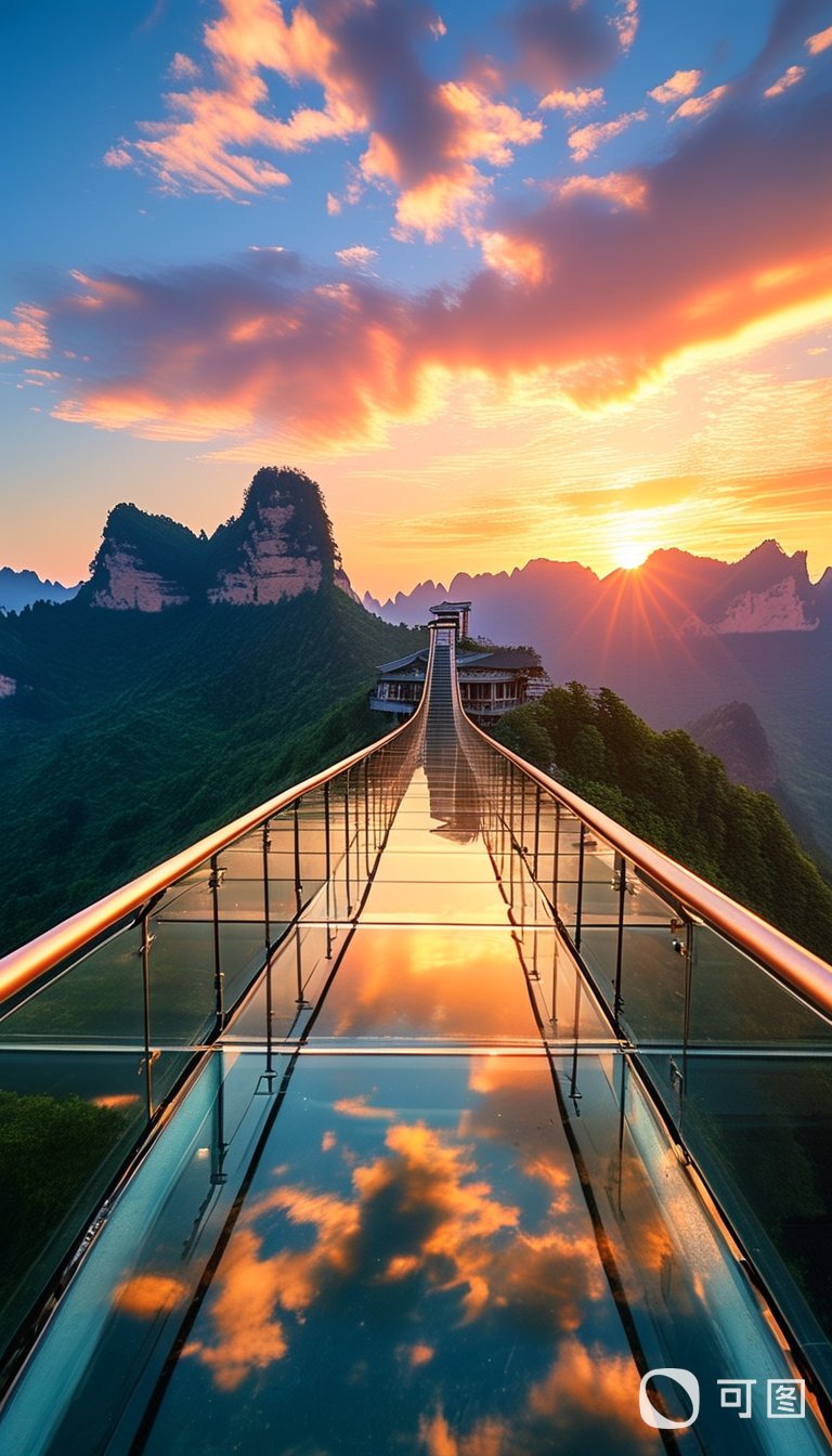 这玻璃桥真是太刺激了,脚底下的风景美得像幅画,感觉自己像在云端漫步