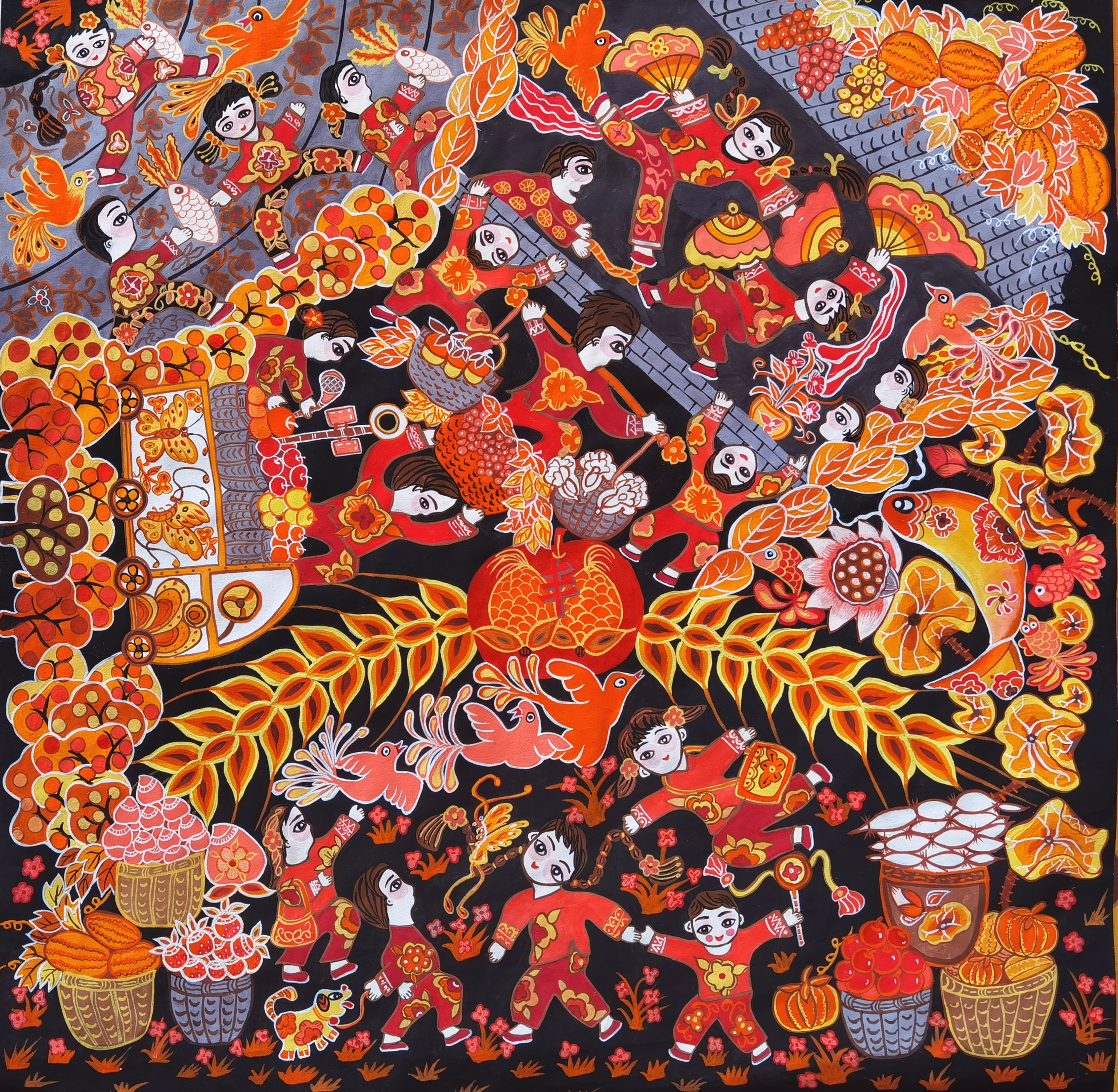 露珠滴落泥土香, 农民画意满田庄. 炊烟袅袅映朝阳, 丰收在望笑语扬