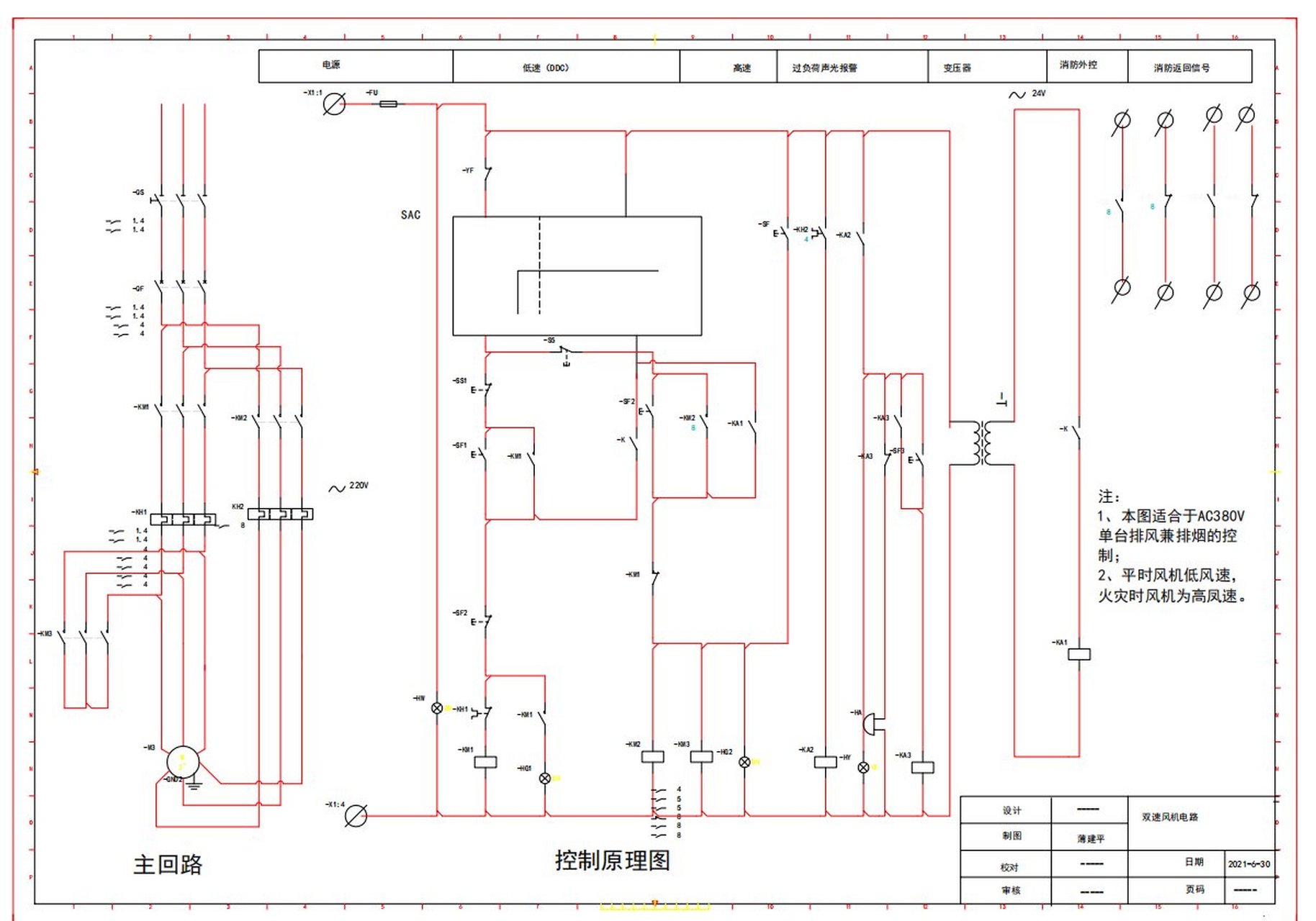双速风机电路图,帮我大家掌握消防和正常通风设备的学习