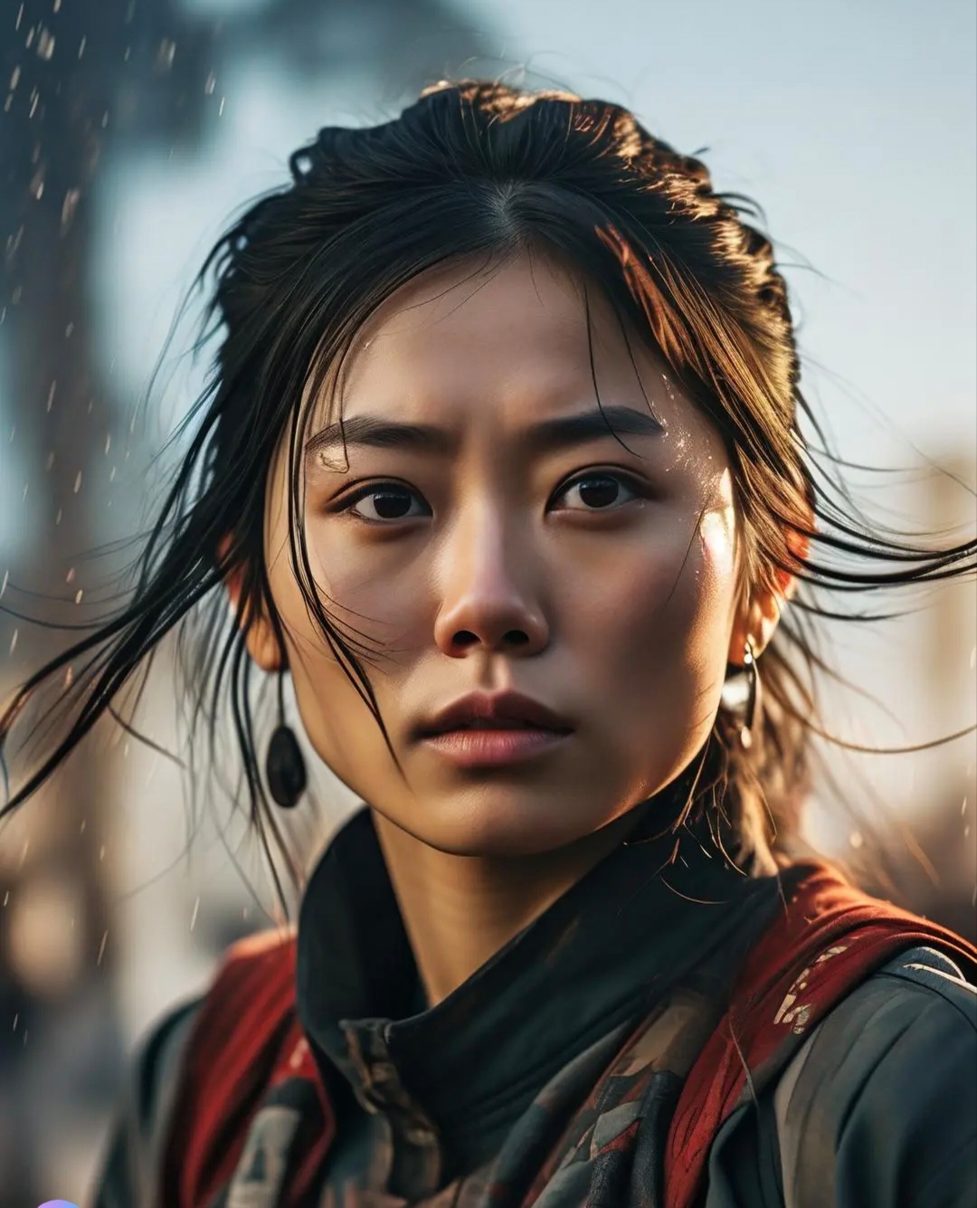 这个女人的眼神坚定而自信,眼眸明亮如星