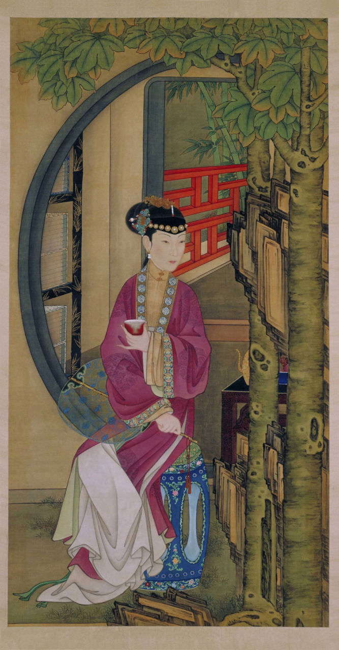 大家熟知的《胤禛十二美人图》(又名《雍亲王题书堂深居图屏》),是