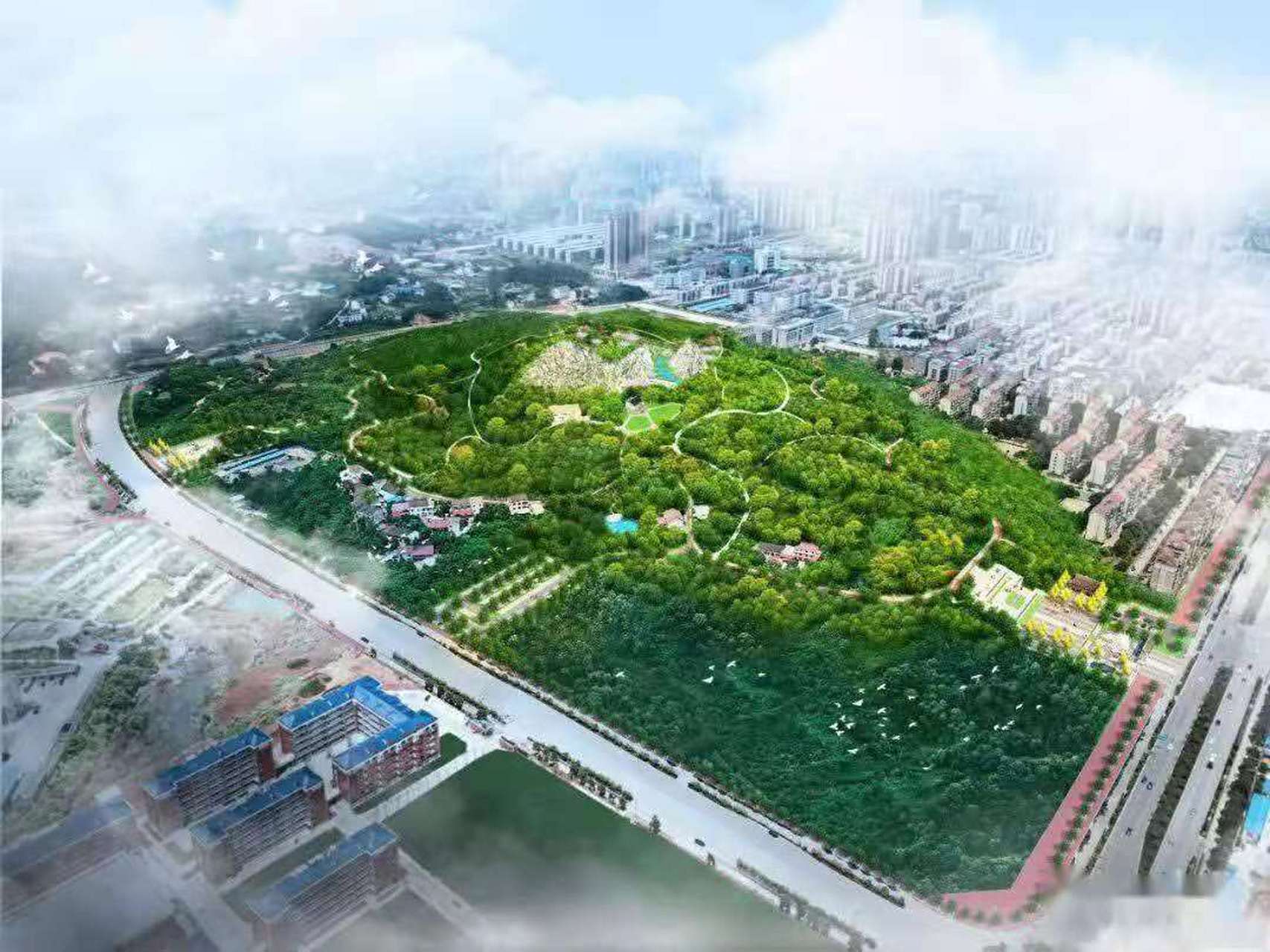 莫负湖湘好春光# 百亩公园,二0二三年交付使用,地处湘中大道汇富帝景