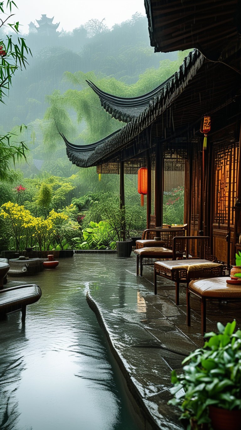 91走进这幅中国风庭院画卷,仿佛穿越千年时光,感受古人的悠然生活.