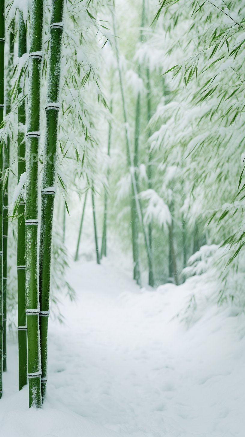 竹子和雪的图片图片