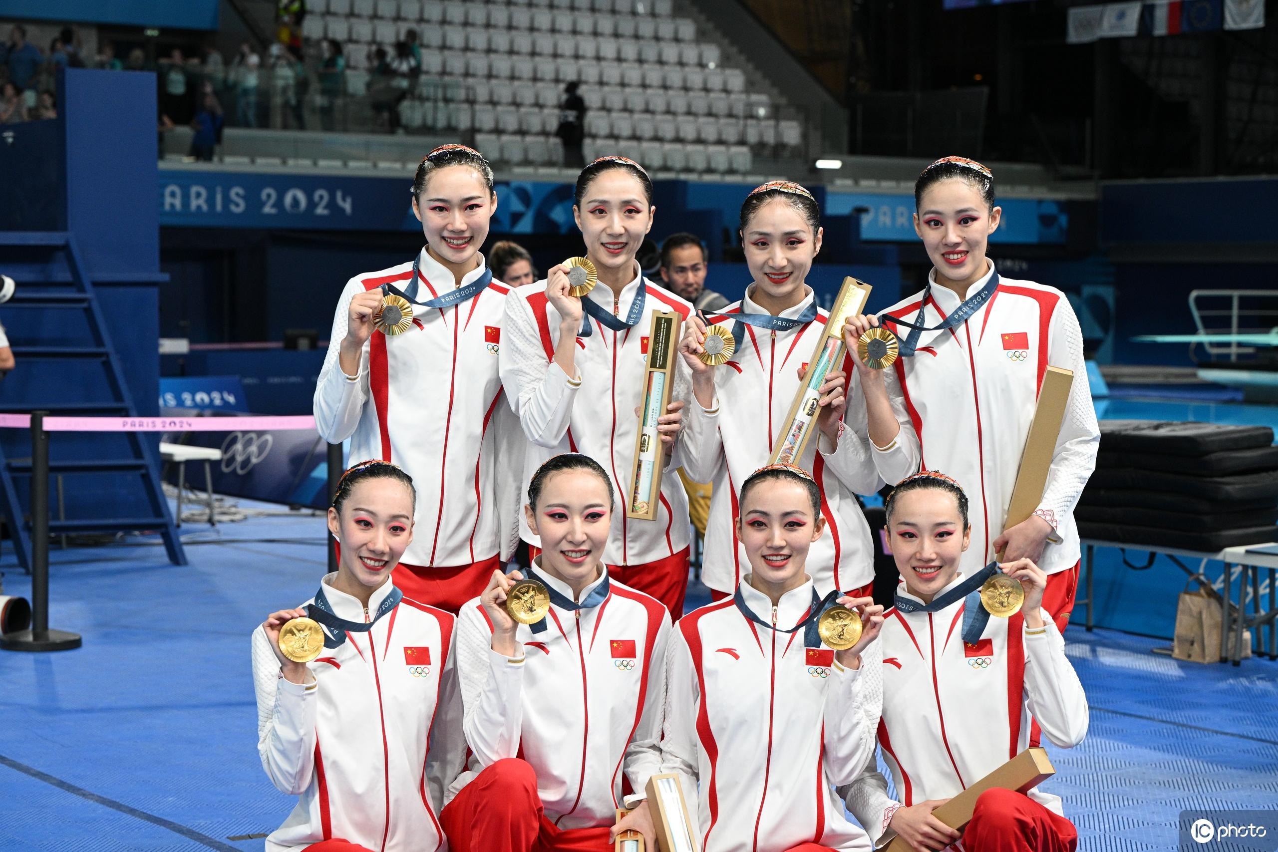 北京时间8月8日,巴黎奥运会花样游泳集体技巧自选比赛结束,中国队以