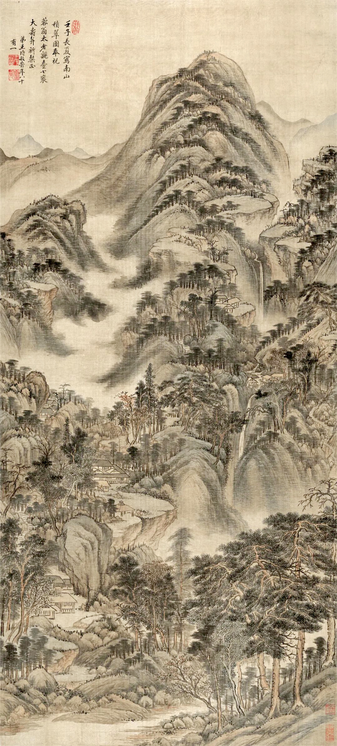 清王时敏《南山积翠图》 绢本设色,纵147.1厘米,横66