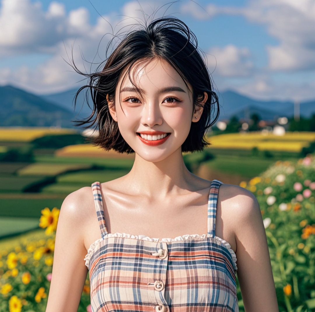 笑容灿烂的田园姑娘#养眼美女
