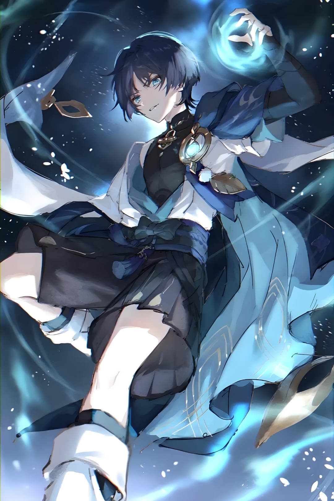 捕捉梦幻蓝光的瞬间,与风共舞的自由.#原神散兵# 嘿嘿,散宝美图