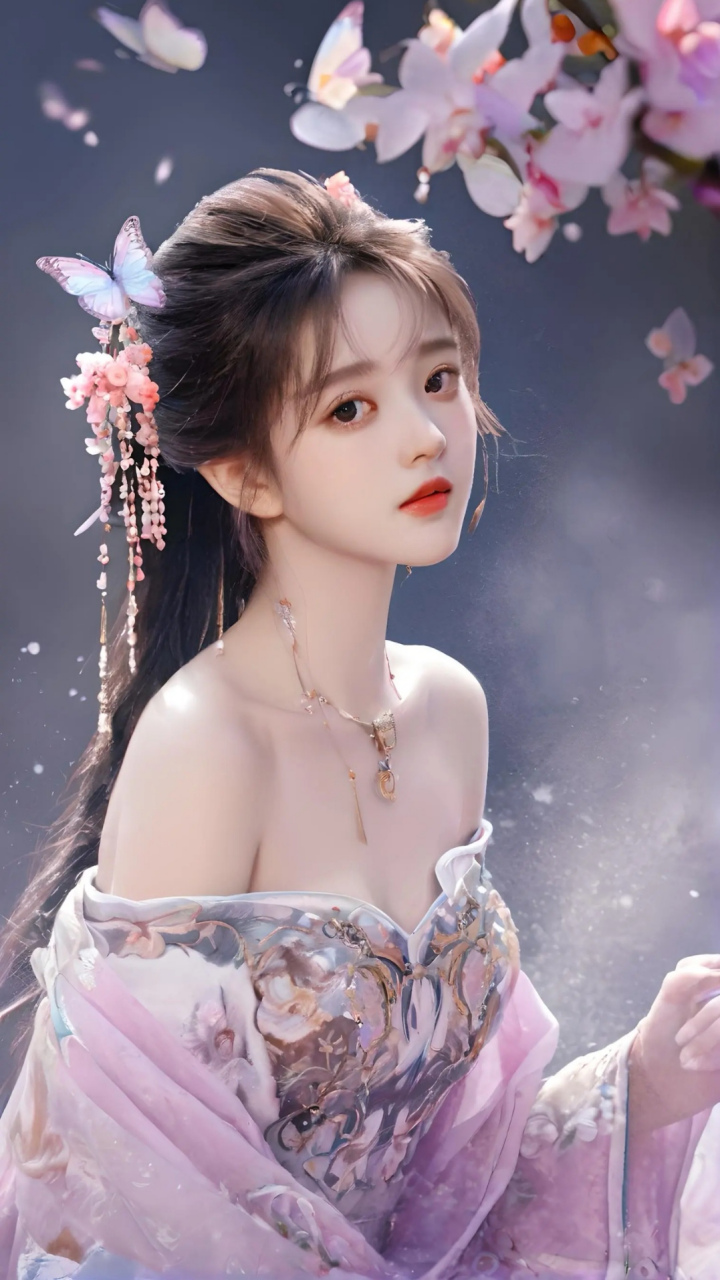 华美之韵,古妆淡雅  在这幅图中,一位紫衣古装美女,如一朵盛开在时光