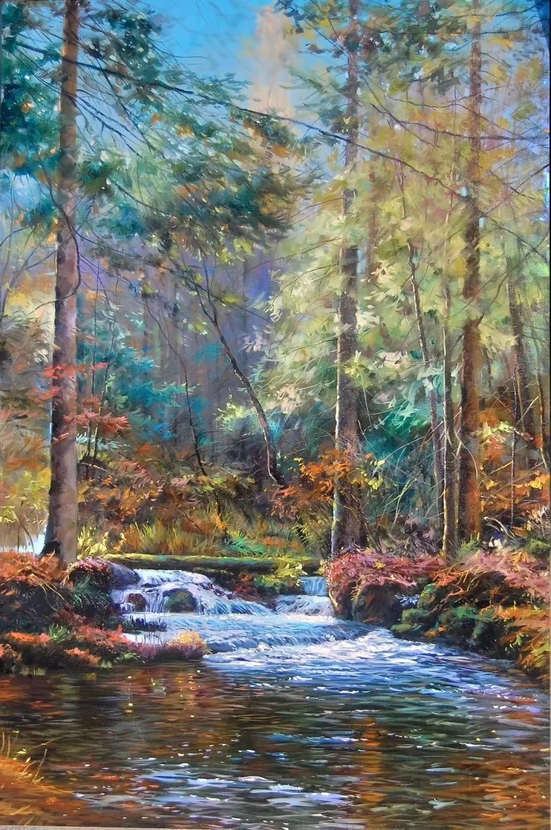 大触油画风景森林秘境,静谧流淌的小溪,仿佛带我走进了一个神秘的仙境
