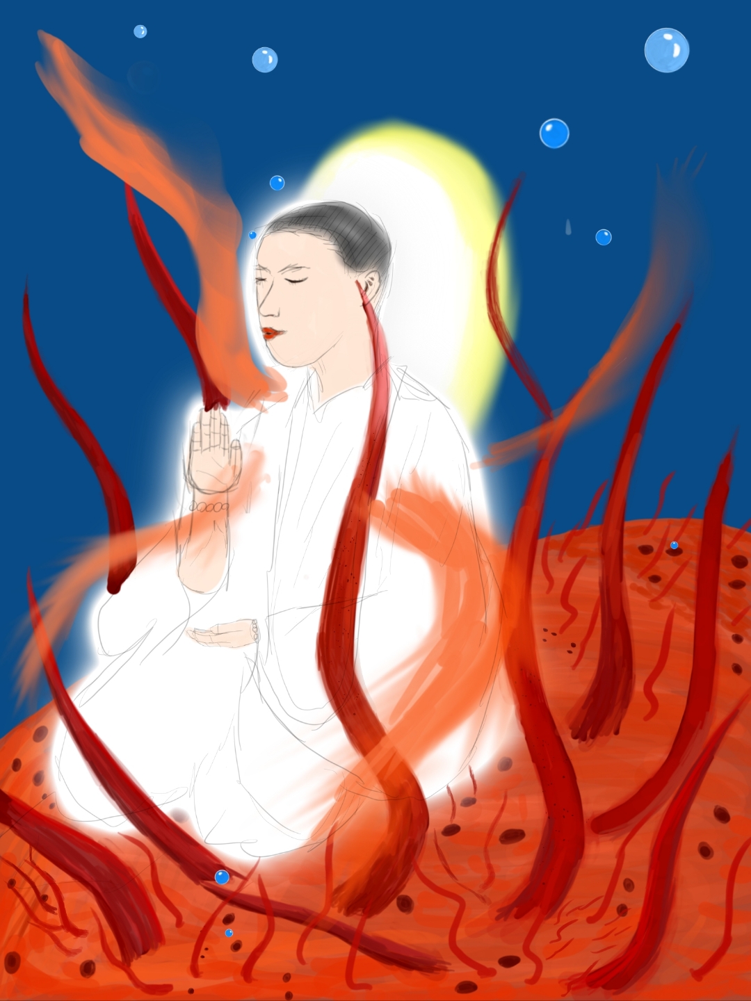 红土如烈火燃烧着岁月与尘缘;火焰与水泡是生死的轮回是红尘的纷扰