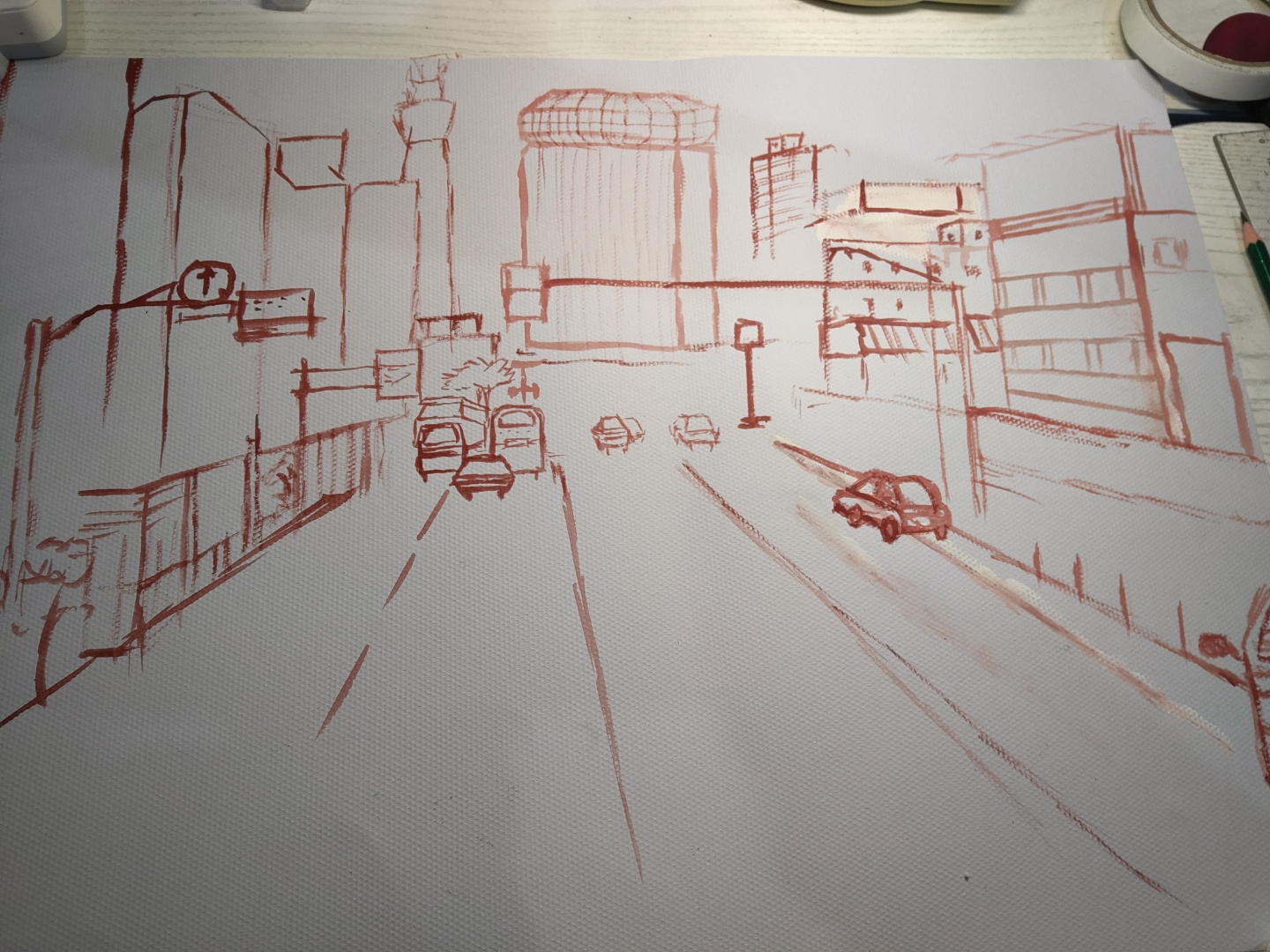 红笔轻舞,绘出城市的繁华与喧嚣.