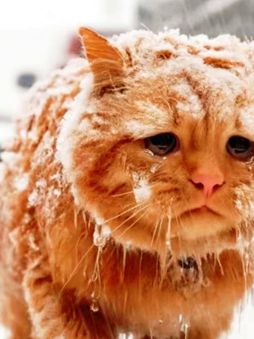 雪地里的小猫咪,在这冰天雪地的世界里,一只流浪猫妈妈领着它的一群