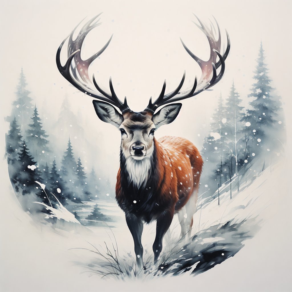 梅花鹿正面头像,中国画风格,多彩红黄蓝,笔触奔放,画质细腻#动态连更