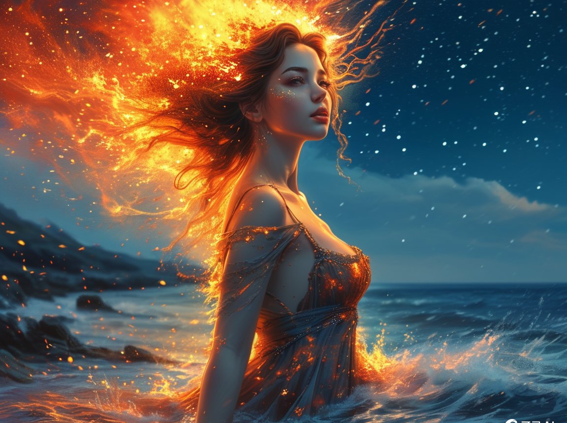 带美女浴火女神火焰美女女人海里带火焰重生背影图片大全女孩浴火重生