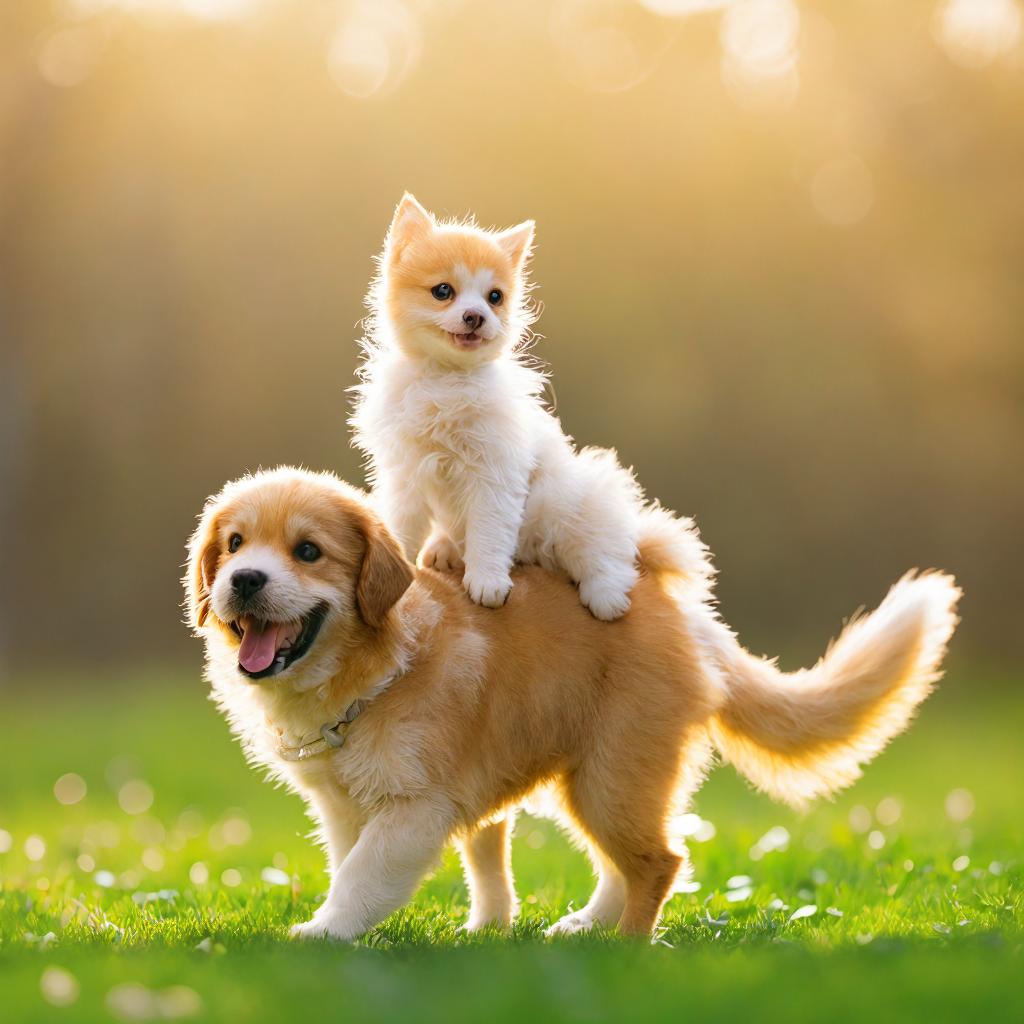 这只小猫和小狗真是太可爱啦!它们互相依偎着,好像是一对好朋友.