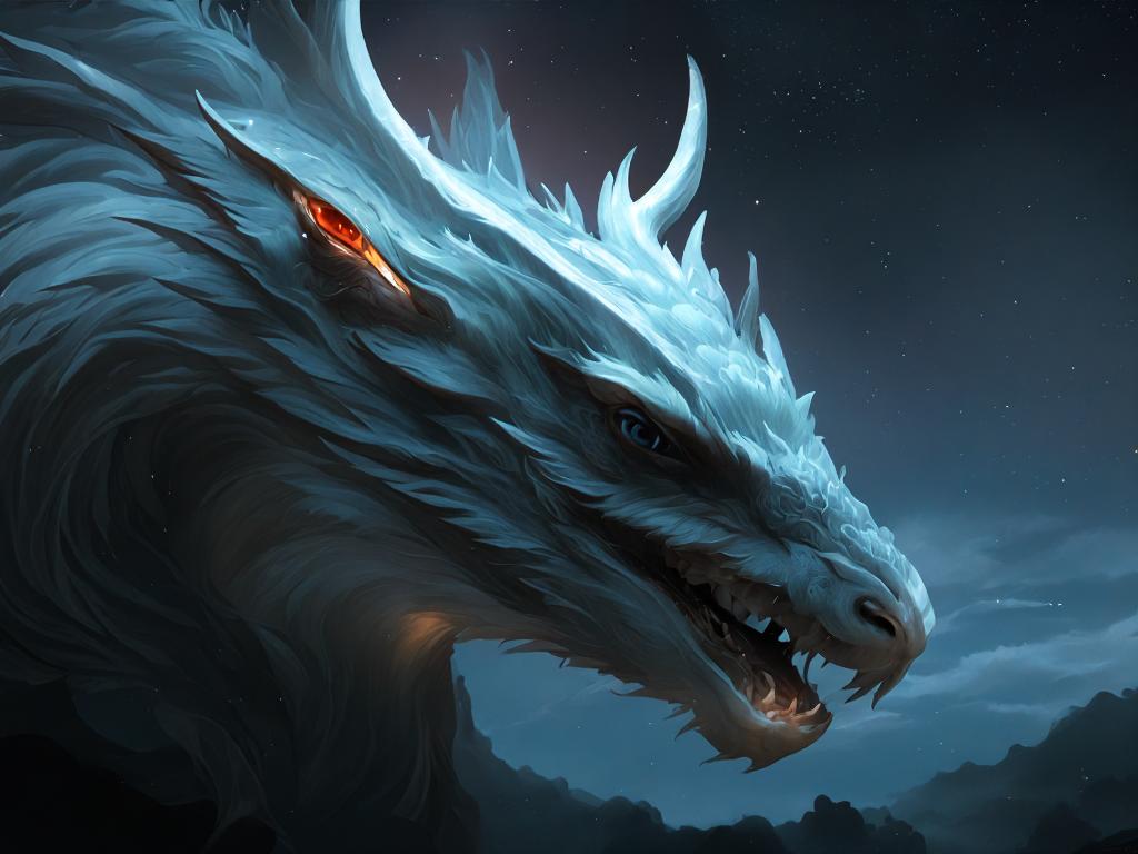 一条威武的白色巨龙展翅翱翔.