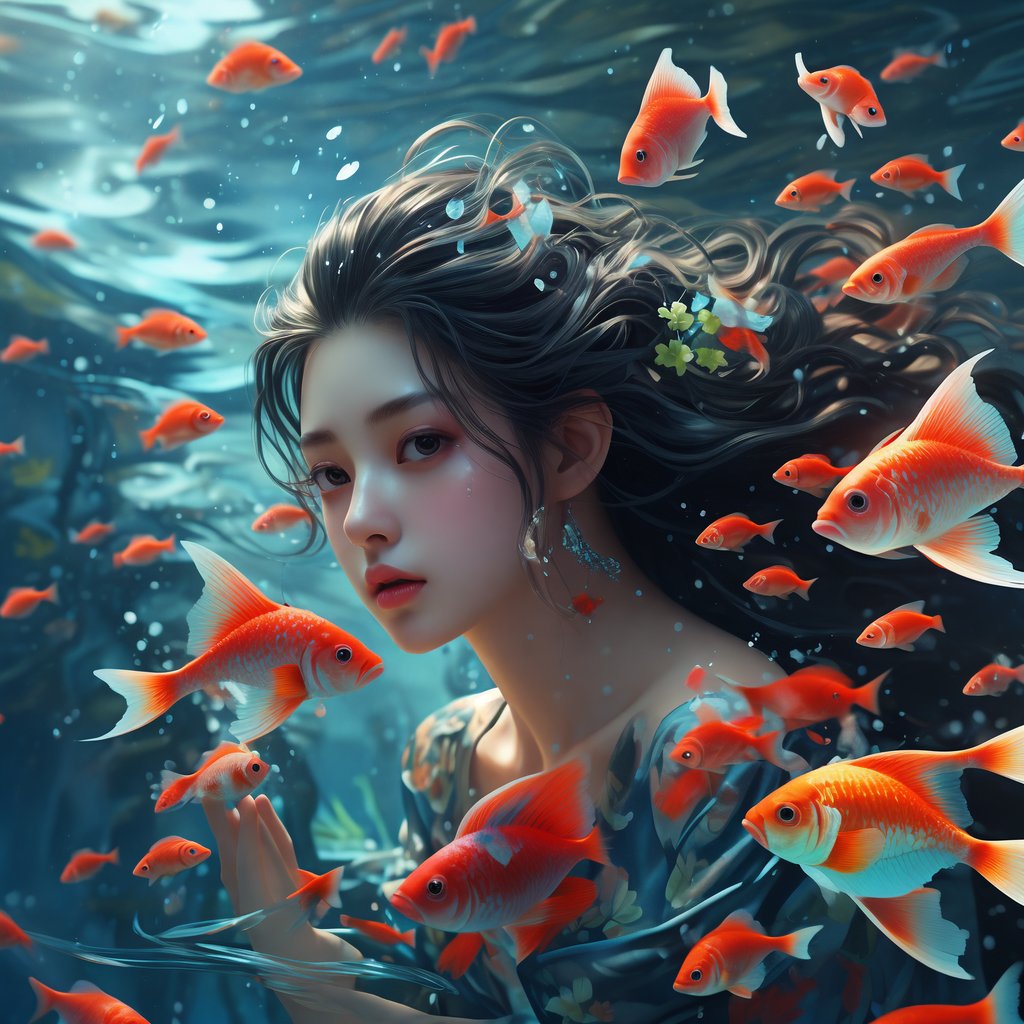 丁丁,水下仙子,红鱼作伴,美得让人屏息.#动态连更挑战