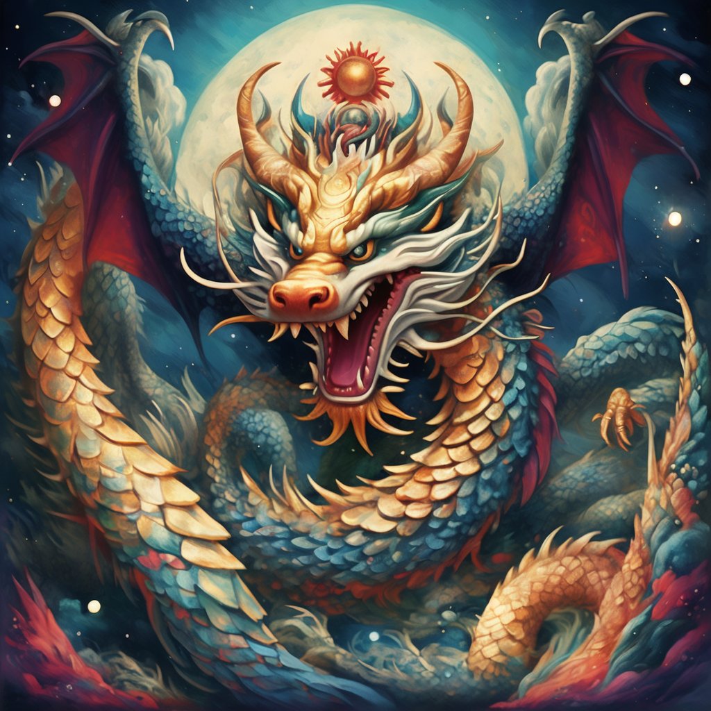 你看那条巨龙好酷啊!鳞片金光闪闪的,爪子红得像火焰一样.