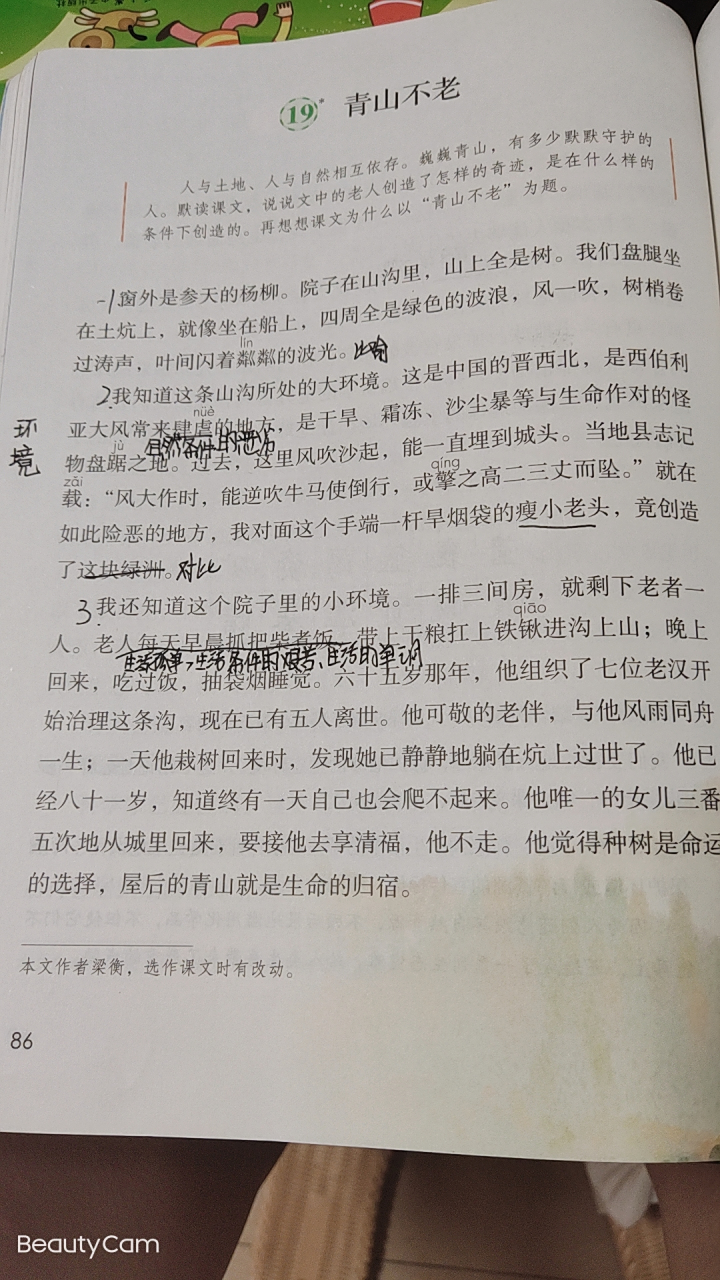 六年级上册,第19课《青山不老》课文笔记