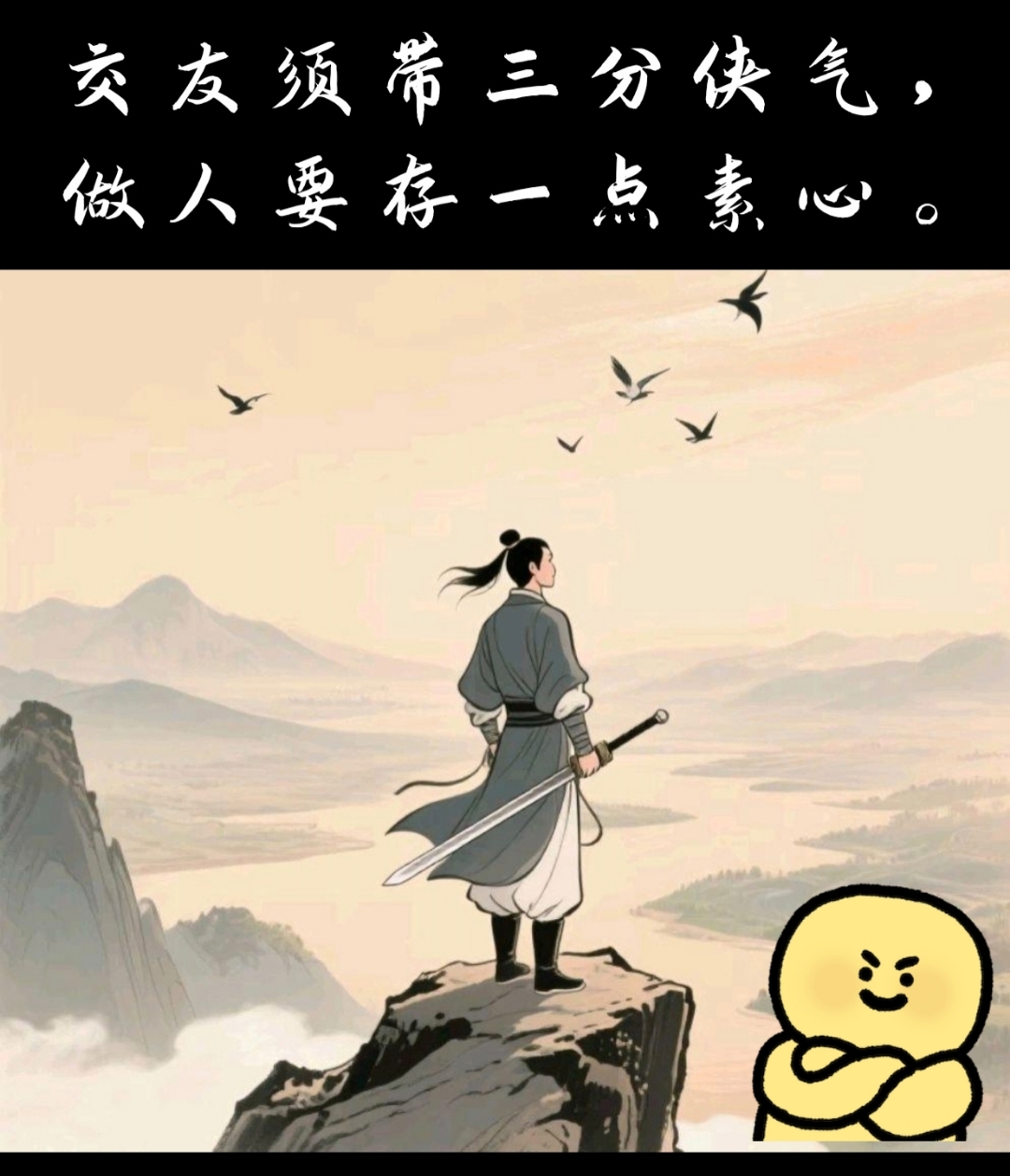 站在山巅手持剑俯瞰远方仿佛与侠客共情心怀素心交友亦是如此
