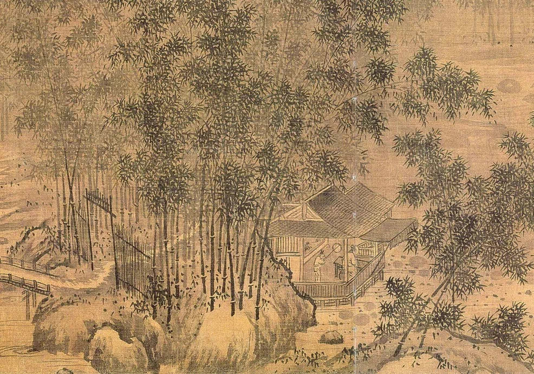 南宋赵葵《杜甫诗意图》作品欣赏  此图也称《竹溪消夏图》,南宋画家