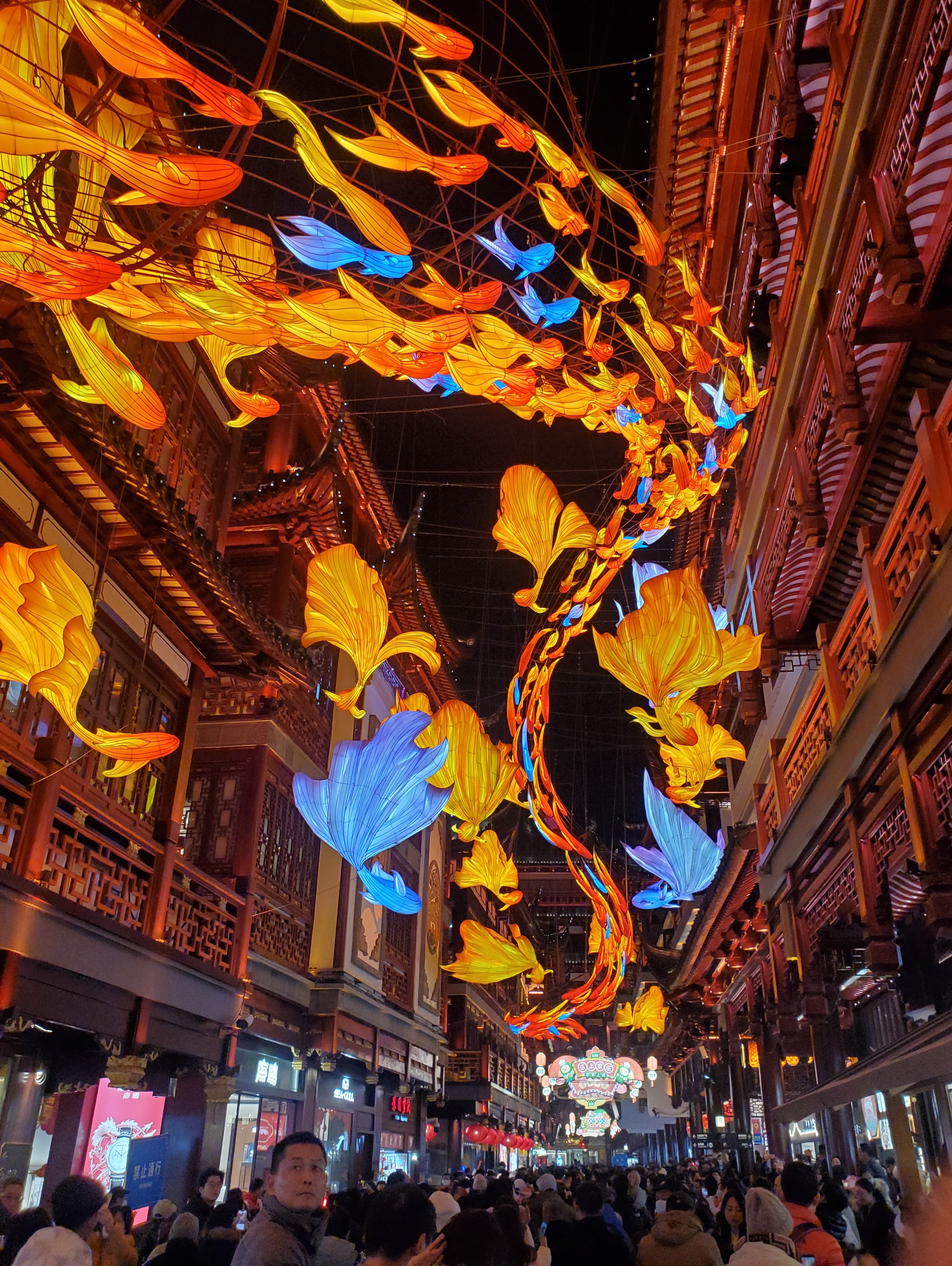 今年的豫园灯会,是以龙灯,鱼灯为主,生动展示了"一夜鱼龙舞"的繁华