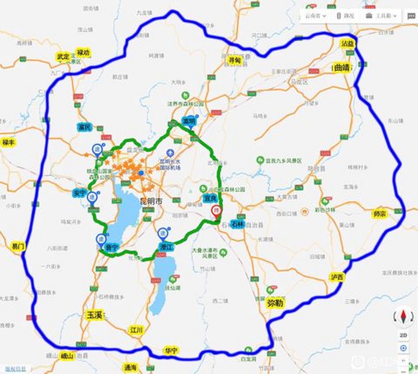 中国西部第四大城市昆明的环线高速: 昆明一环路14公里,一环路:由环城