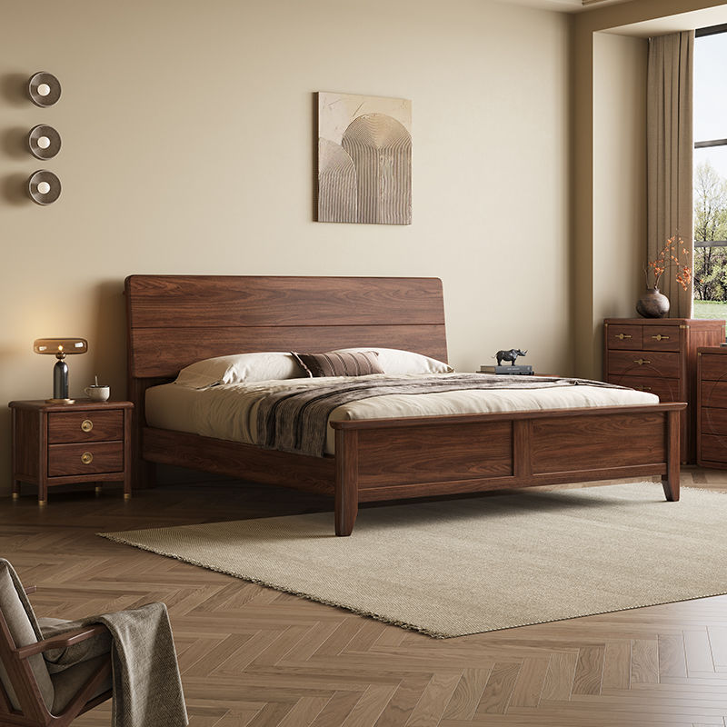 黑胡桃木实木床新中式现代简约1.5家用主卧婚床1.