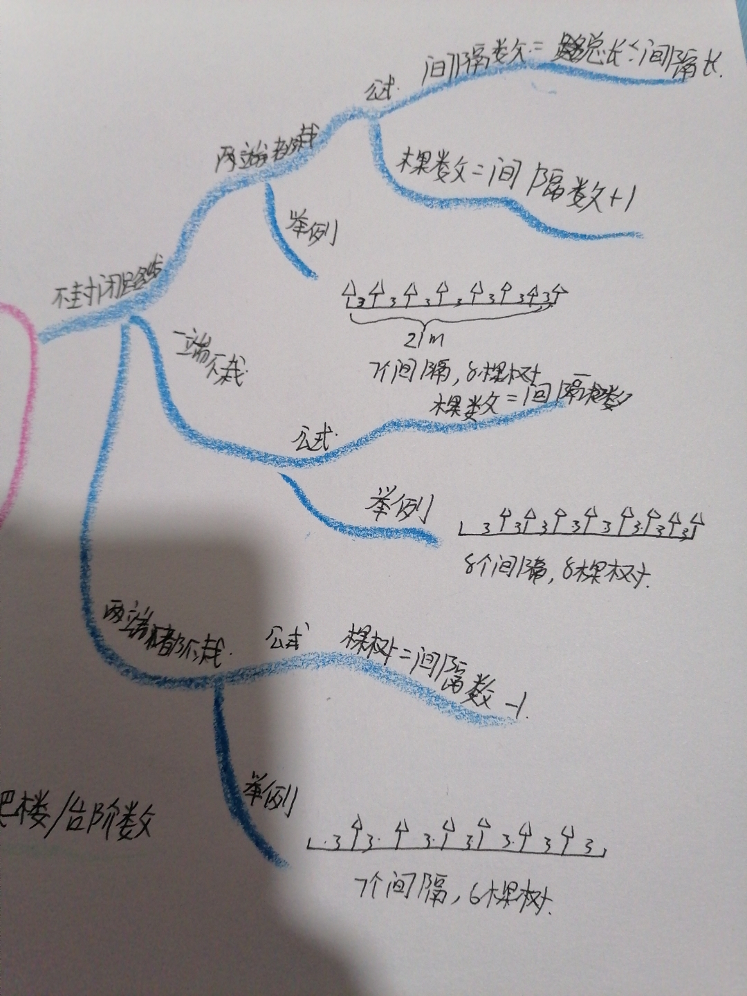 五年级上册七单元(植树问题)思维导图