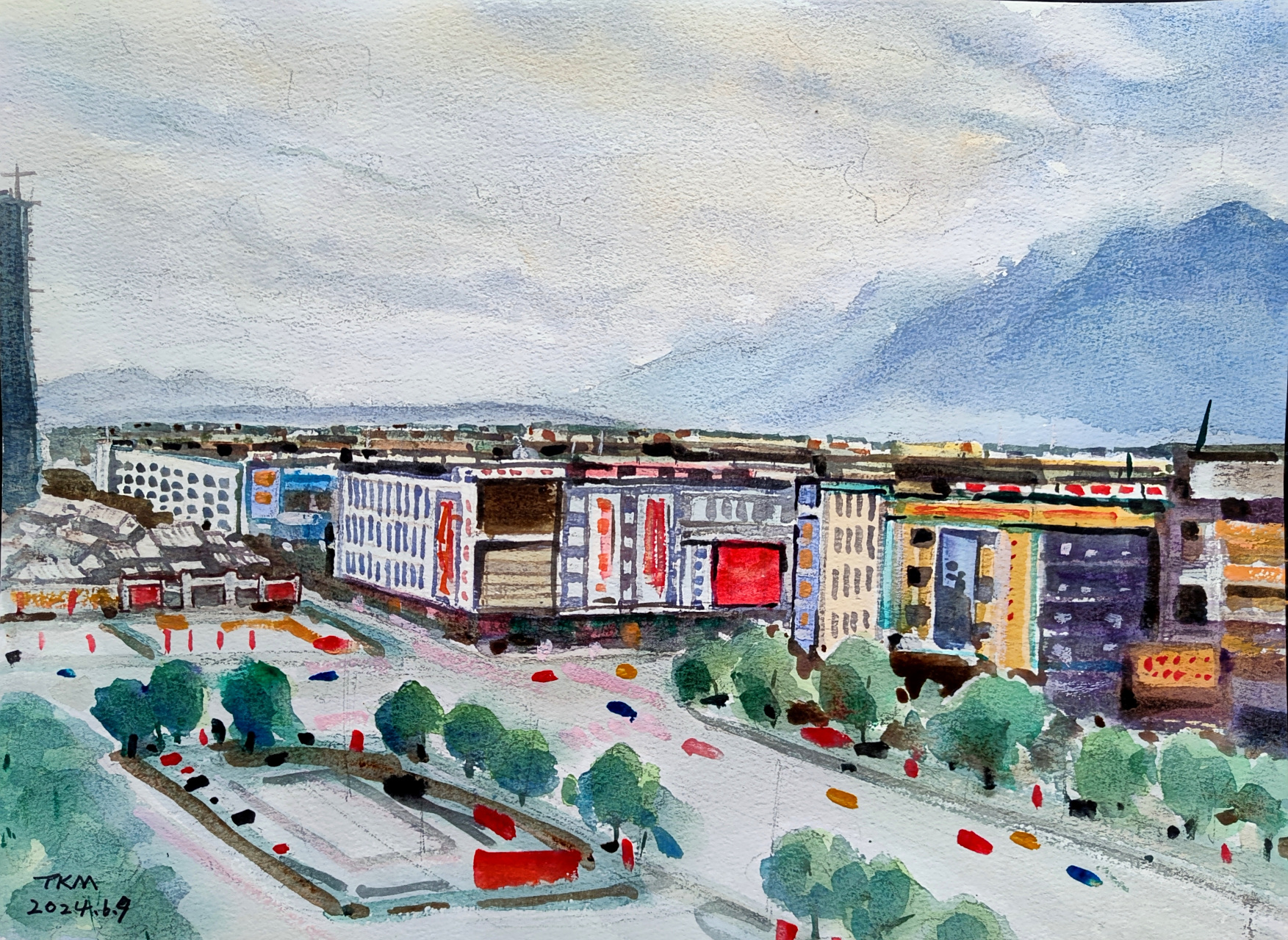 《秀山县城街景》,水彩写生.