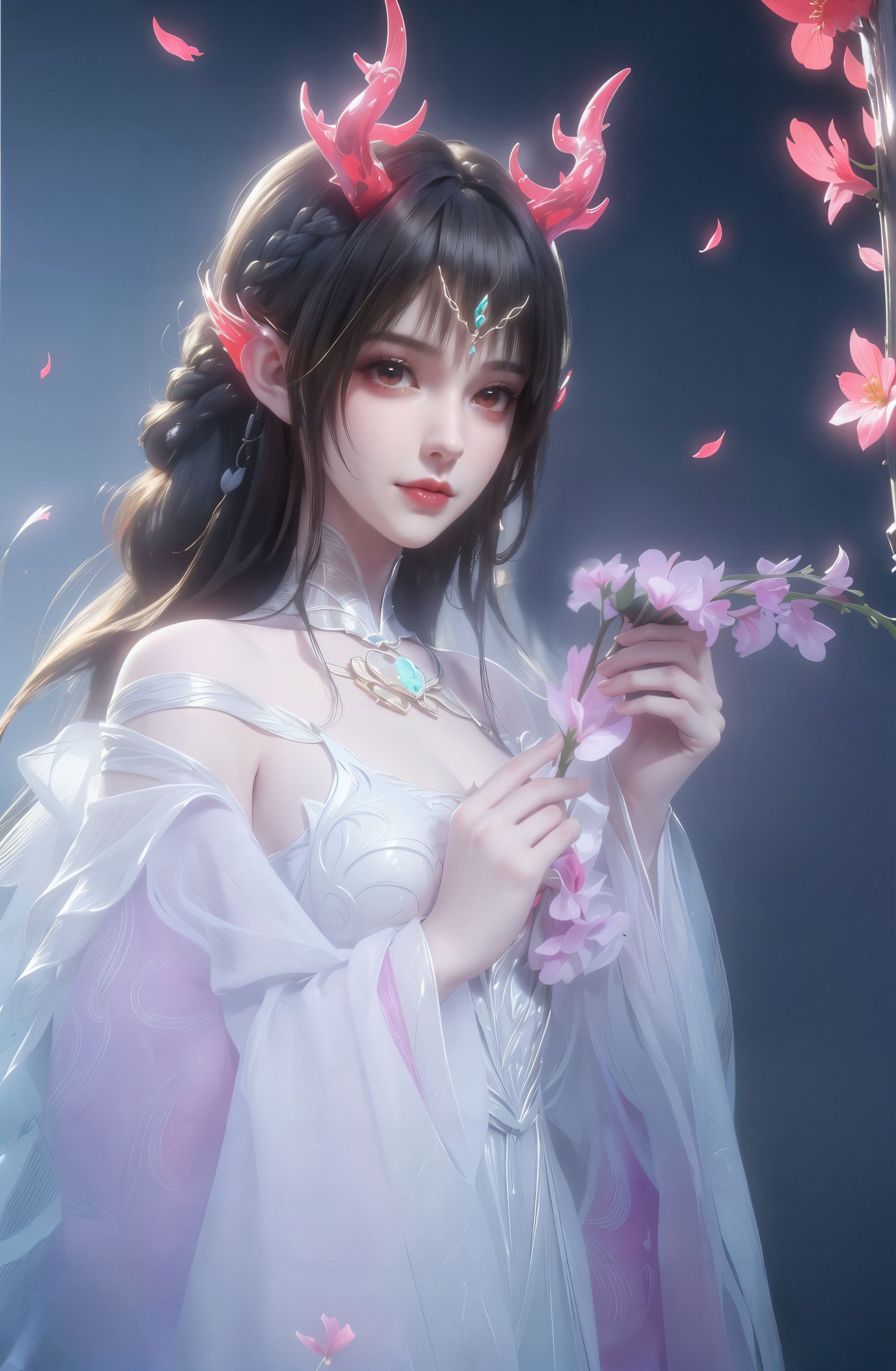 樱花树下,仙女手持粉色花枝,轻柔春意,尽在这一瞬.#动漫头像和壁纸