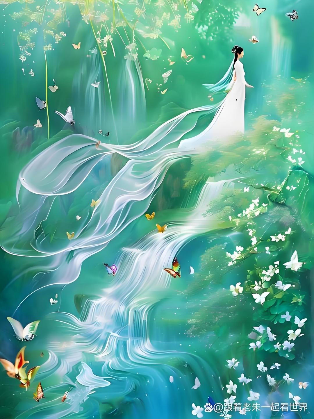 风摇枝摆,双燕闹亭台. 石径枝横雀舞,霞飞彩,景胜蓬莱